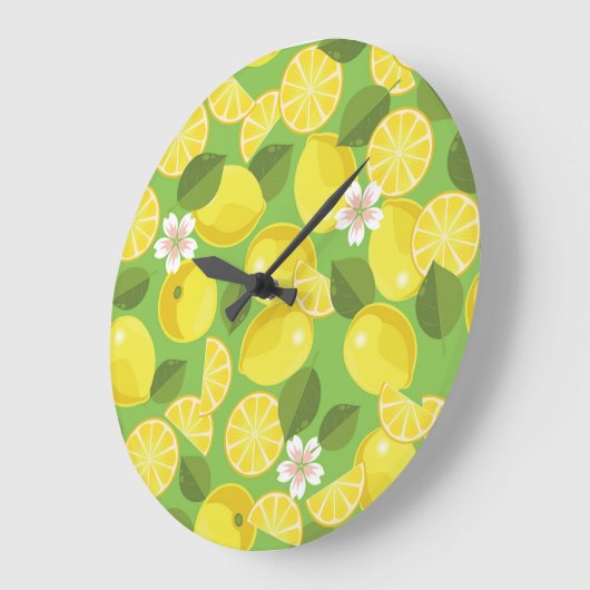 Zesty Lemon: Zitrus Pattern Delight Große Wanduhr (Winkel)