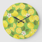 Zesty Lemon: Zitrus Pattern Delight Große Wanduhr (Vorderseite)