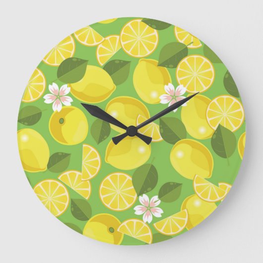 Zesty Lemon: Zitrus Pattern Delight Große Wanduhr (Vorderseite)