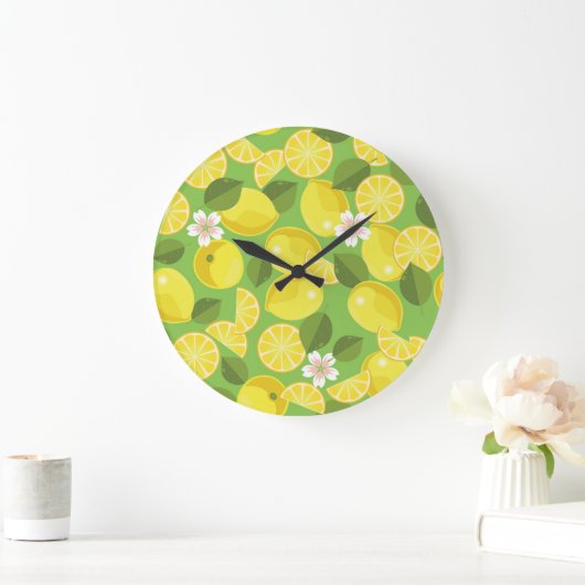 Zesty Lemon: Zitrus Pattern Delight Große Wanduhr (Zuhause)