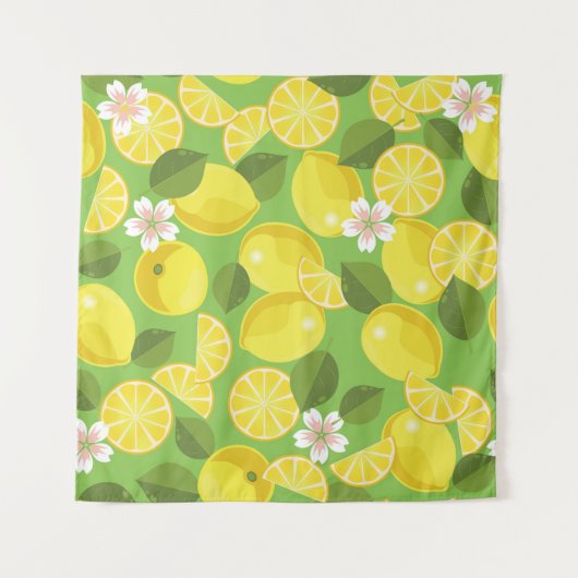 Zesty Lemon: Zitrus Pattern Delight Wandteppich (Vorderseite)