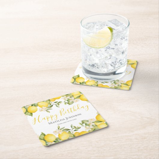 Zesty Lemons Fun Yellow Birthday Party Rechteckiger Pappuntersetzer (Vor Ort)