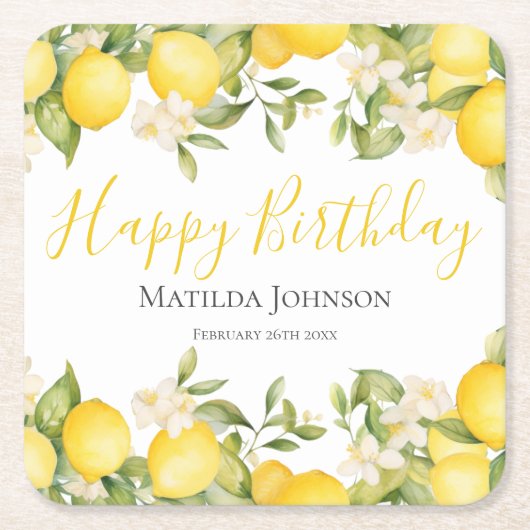 Zesty Lemons Fun Yellow Birthday Party Rechteckiger Pappuntersetzer (Vorderseite)