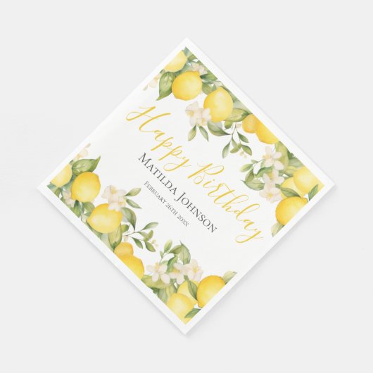 Zesty Lemons Fun Yellow Birthday Party Serviette (Ecke)