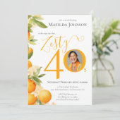 Zesty Orange Foto 40. Geburtstag Party Einladung (Stehend Vorderseite)