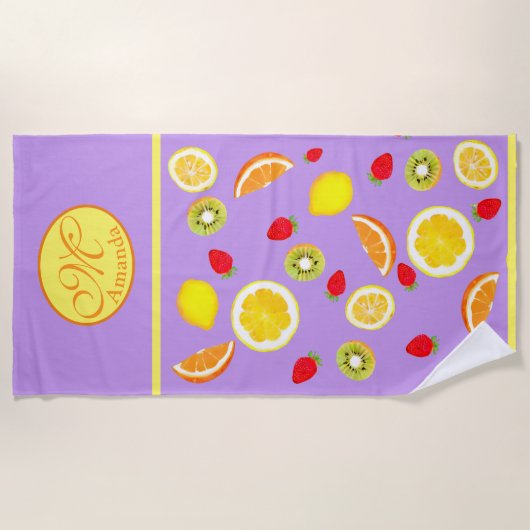 Zesty Summer Fruits mit Monogramm Strandtuch (Vorderseite)