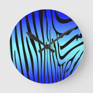 Zesty Zebra Blue Runde Wanduhr