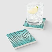 Zesty Zebra Cyan Steinuntersetzer (Seitenansicht)