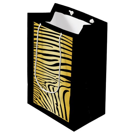 Zesty Zebra Yellow Mittlere Geschenktüte (Vorderseite Schrägansicht)
