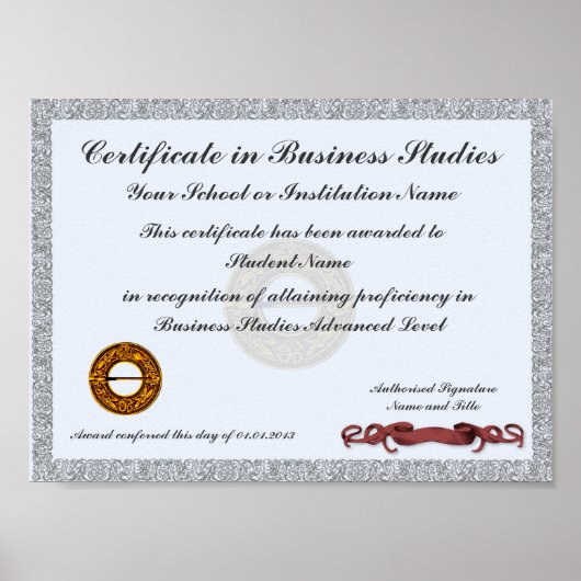 Zeugnis für den Lehrplanausweis Poster (Vorne)