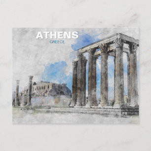 Zeus-Athen-Tempel - Vintage Griechen Postkarte