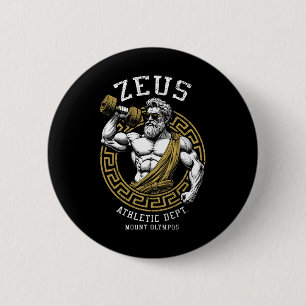 Zeus Gym Athletic Department Funny Greece God Work Button