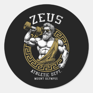 Zeus Gym Athletic Department Funny Greece God Work Runder Aufkleber
