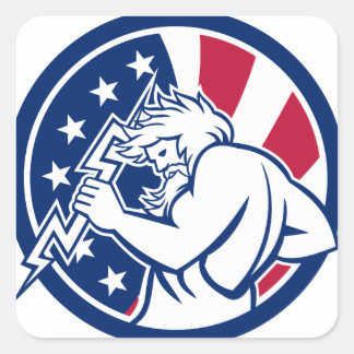 Zeus mit dem Flaggen-Symbol Thunderbols USA Quadratischer Aufkleber