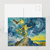Zeus on Stormy Rocks with Lightning Bolt and Eagle Postkarte (Vorne/Hinten)