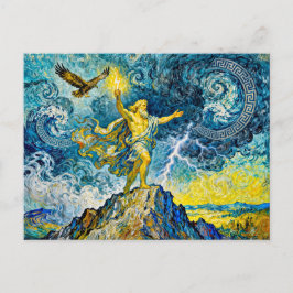 Zeus on Stormy Rocks with Lightning Bolt and Eagle Postkarte