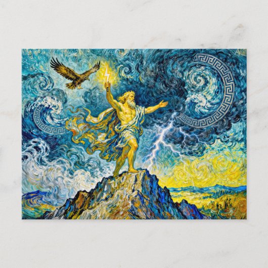 Zeus on Stormy Rocks with Lightning Bolt and Eagle Postkarte (Vorderseite)