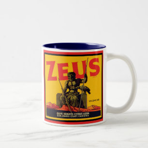 Zeus Vintage-Kistenetikett - Olive Hts Citrus Assn Zweifarbige Tasse