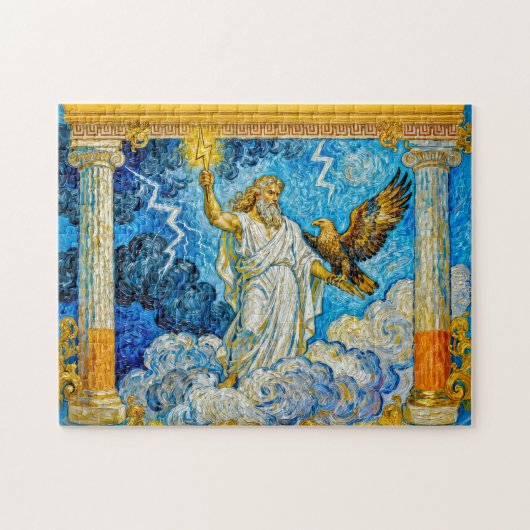 Zeus with Eagle and Lightning in Temple Gate Among Puzzle (Horizontal)