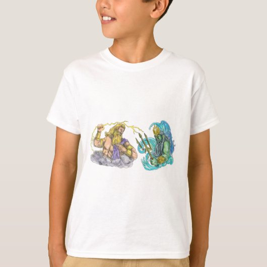 ZeusThunderbolt gegen Poseidon Trident Tätowierung T-Shirt (Vorderseite)