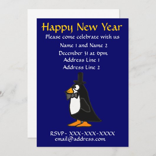 ZF-, Party EinladungPenguin des Sylvesterabends Einladung (Vorne/Hinten)