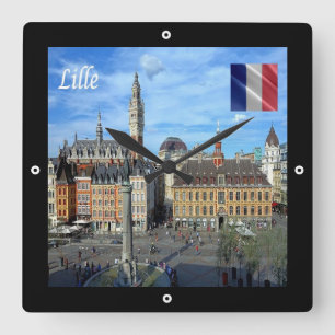 zFR136 Panorama von LILLE, Frankreich, Quadratische Wanduhr