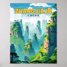 Zhangjiajie China Vintage Reise Illustration Poster