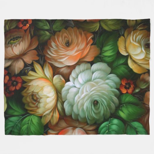 Zhostovo Vintages russisches Blumenmuster Fleecedecke (Vorderseite (Horizontal))