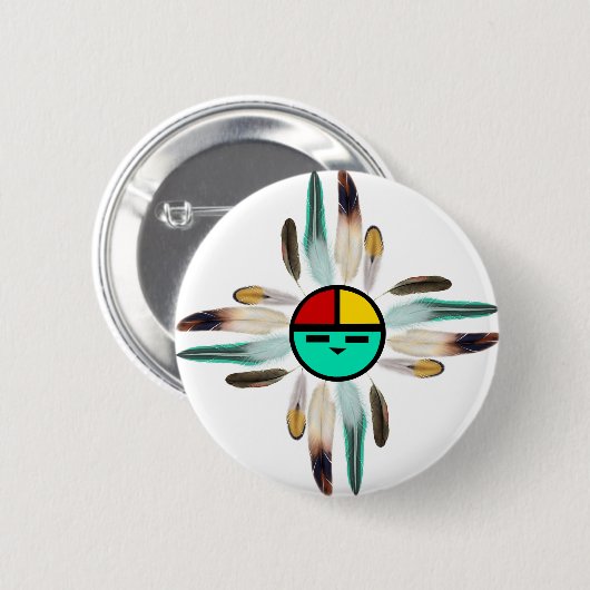 Zia Sun God with Feathers Button (Vorne & Hinten)