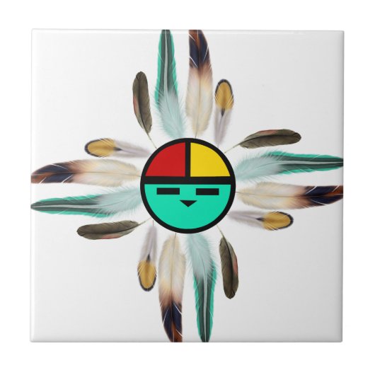 Zia Sun God with Feathers Fliese (Vorderseite)