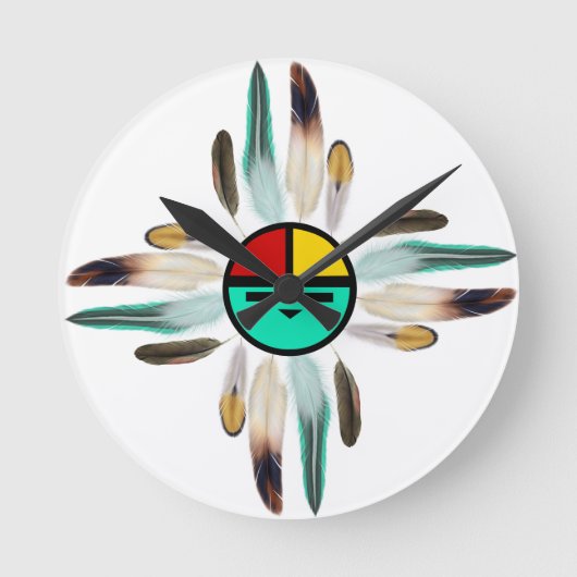 Zia Sun God with Feathers Runde Wanduhr (Vorderseite)