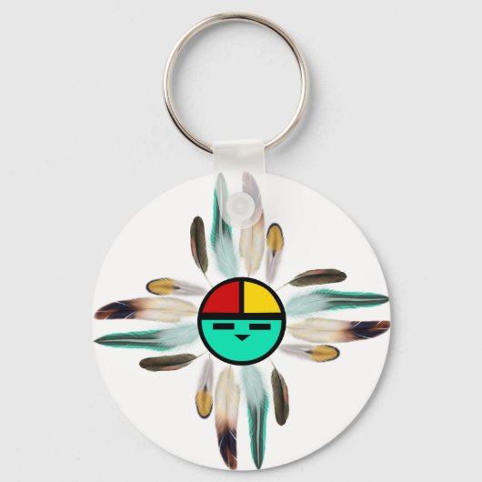 Zia Sun God with Feathers Schlüsselanhänger (Vorderseite)