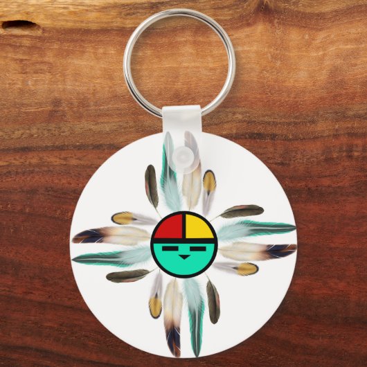 Zia Sun God with Feathers Schlüsselanhänger (Vorderseite)