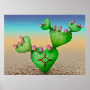 Zia Sun Heart Nopales Wüstenlandschaft New Mexico Poster