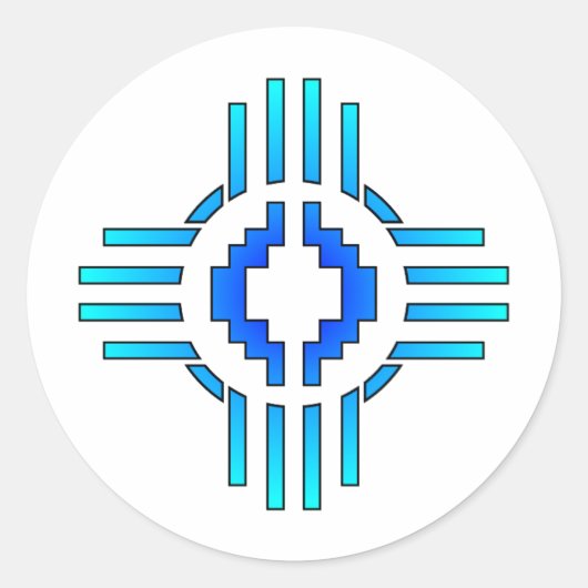 Zia Sun Sign Blue Runder Aufkleber (Vorderseite)