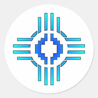 Zia Sun Sign Blue Runder Aufkleber