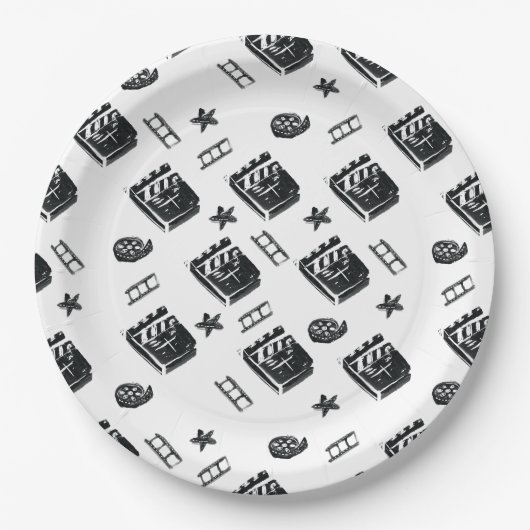 Ziak-Muster mit Kinosymbolen und Klappbrett Pappteller (Vorderseite)