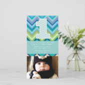 Zickzack 1. Geburtstag Vielen Dank Foto-Karte Dankeskarte (Stehend Vorderseite)