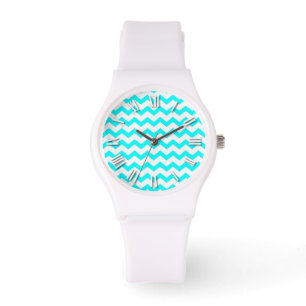 Zickzack Aqua Aquamarin und White ZigZag Zig Zags Armbanduhr