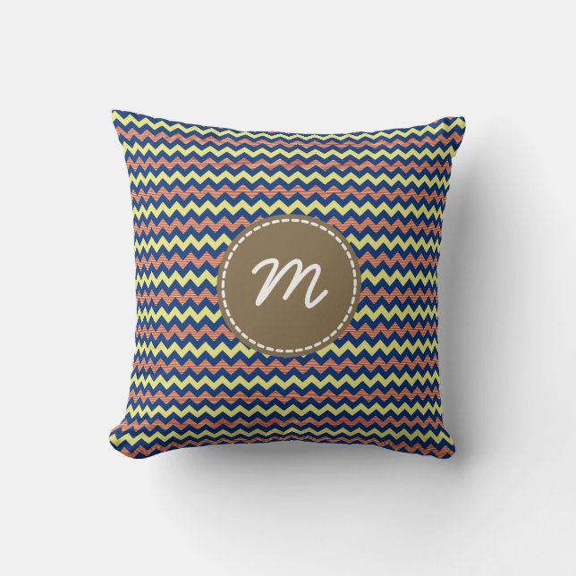 Zickzack Aztec-Muster-Monogramm Kissen (Vorderseite)