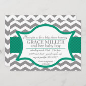 Zickzack Baby-Dusche laden ein. Grau und Jade Einladung (Vorne/Hinten)