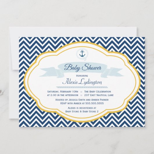 Zickzack Babydusche aus der Nautik-Marine Einladung (Vorderseite)