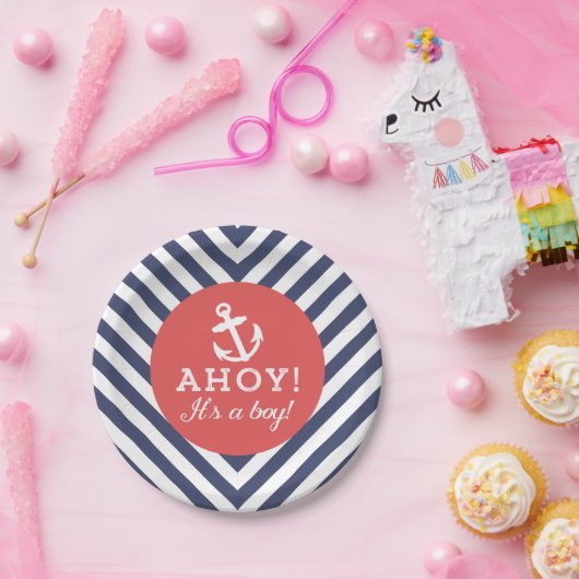 Zickzack Babydusche der Marine und Red Nautical Pappteller (Party)