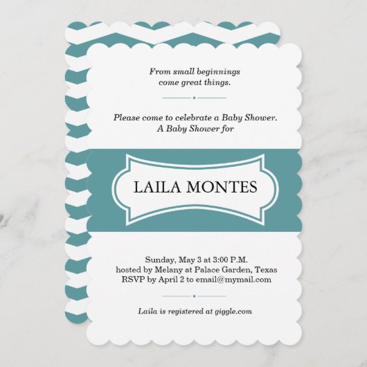 Zickzack Babydusche Einladung (Vorne/Hinten)