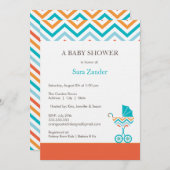 Zickzack Babydusche Einladung| Junge Einladung (Vorne/Hinten)