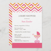 Zickzack Babydusche Einladung| Mädchen Einladung (Vorne/Hinten)