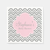 Zickzack Babydusche in Grau, Weiß und Pastellrosa Serviette (Vorderseite)