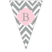 Zickzack Babydusche in Grau, Weiß und Pastellrosa Wimpelkette (Dritte Fahne)