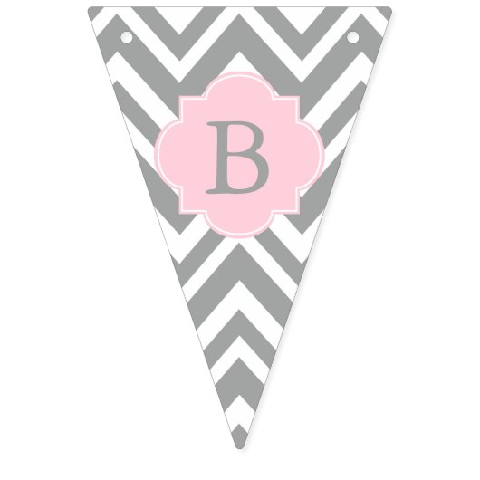 Zickzack Babydusche in Grau, Weiß und Pastellrosa Wimpelkette (Dritte Fahne)