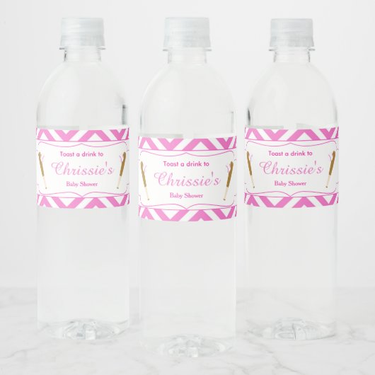 Zickzack Baseball-Baby in Rosa und Weiß Wasserflaschenetikett (Flaschen)